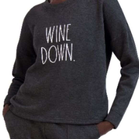 Wine Down Graphic Sweatshirt oversized Rae Dunn crewneck top long sleeve shirt - Picture 1 of 16